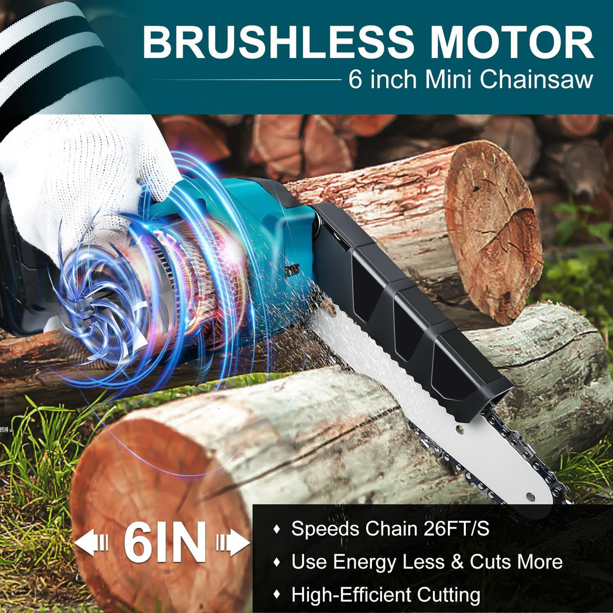🪚 Mini tronçonneuse sans fil 6 pouces avec moteur sans balai ✨⚡ - 2580W | 3500 tr/min | Lubrification automatique | Barre en acier au tungstène | 1 ou 2 batteries | 50% DE RÉDUCTION