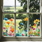 🌸🪩 Autocollant Décoratif de Fenêtre Bouquet Floral – Impression Recto-Verso, PVC Lavable, 30x60cm, Découpable – 12 Styles : Fleurs, Papillons & Peintures 🪴✨