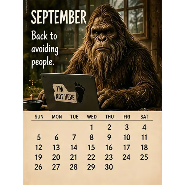 🦶 Calendrier 2027 La Vie Quotidienne de Bigfoot 🌲😄 - 12 Illustrations Exclusives | Format A4 | Papier Premium | Reliure Spirale | Cadeau Parfait | 50% DE RÉDUCTION