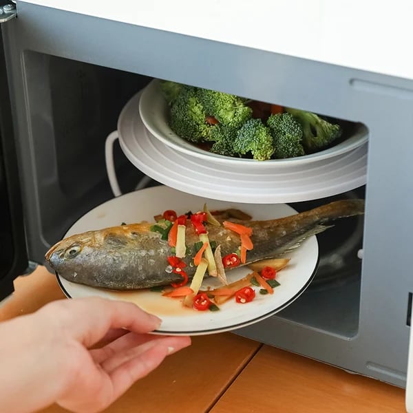 🍽️ Plateau Pliable 2-en-1 pour Micro-ondes – Chauffe Deux Plats Simultanément | Poignées Cool-Touch Anti-Brûlure | Silicone Alimentaire Sans BPA | Antidérapant et Peu Encombrant | Ø 23,5 × 8,3 cm ✨