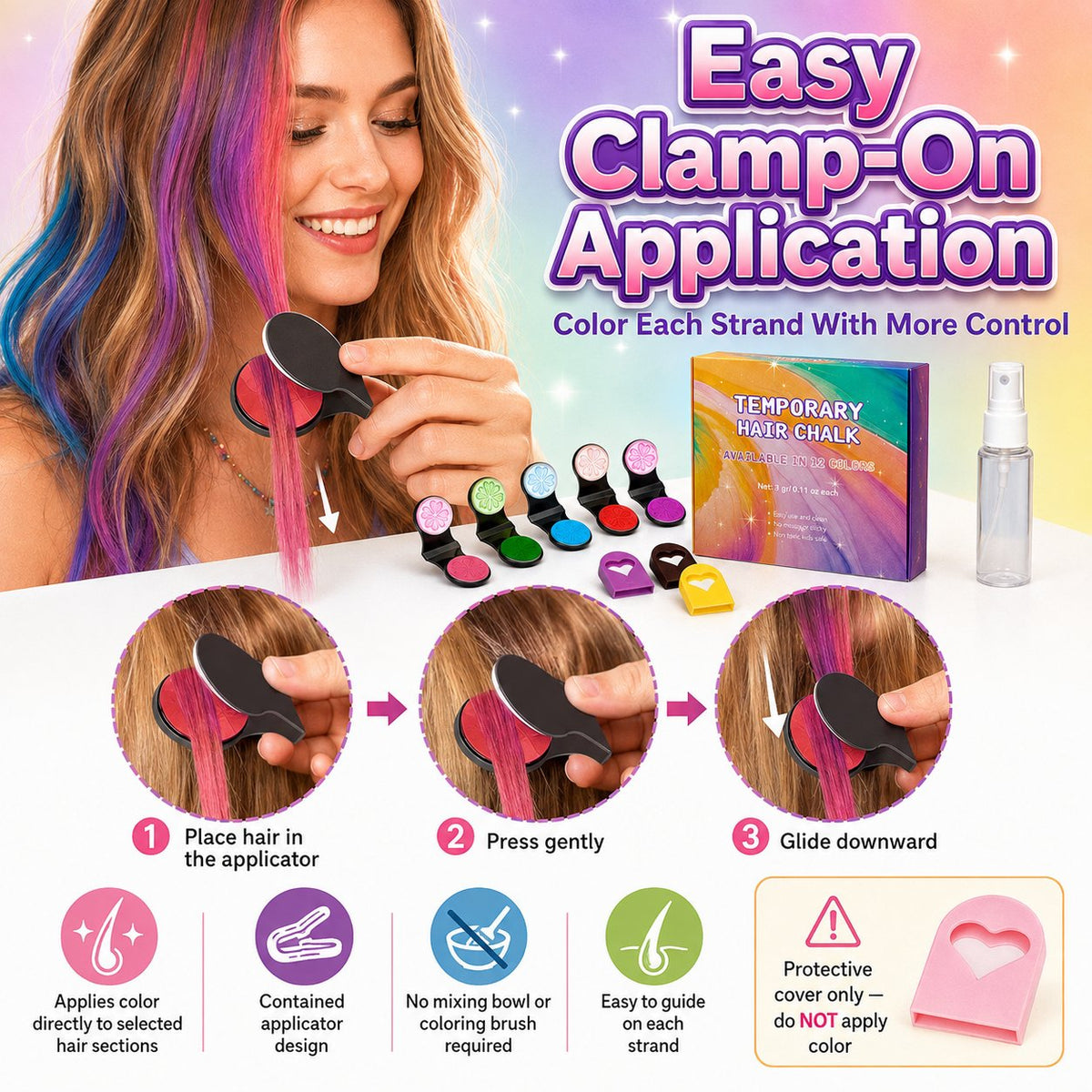 🌈 Craies Colorantes Temporaires pour Cheveux | 12 Couleurs Vibrantes 🎨 | Application Facile 🖐️ | Lavables au Shampooing 🧼 | Parfaites pour Fêtes et Cosplay 🎉