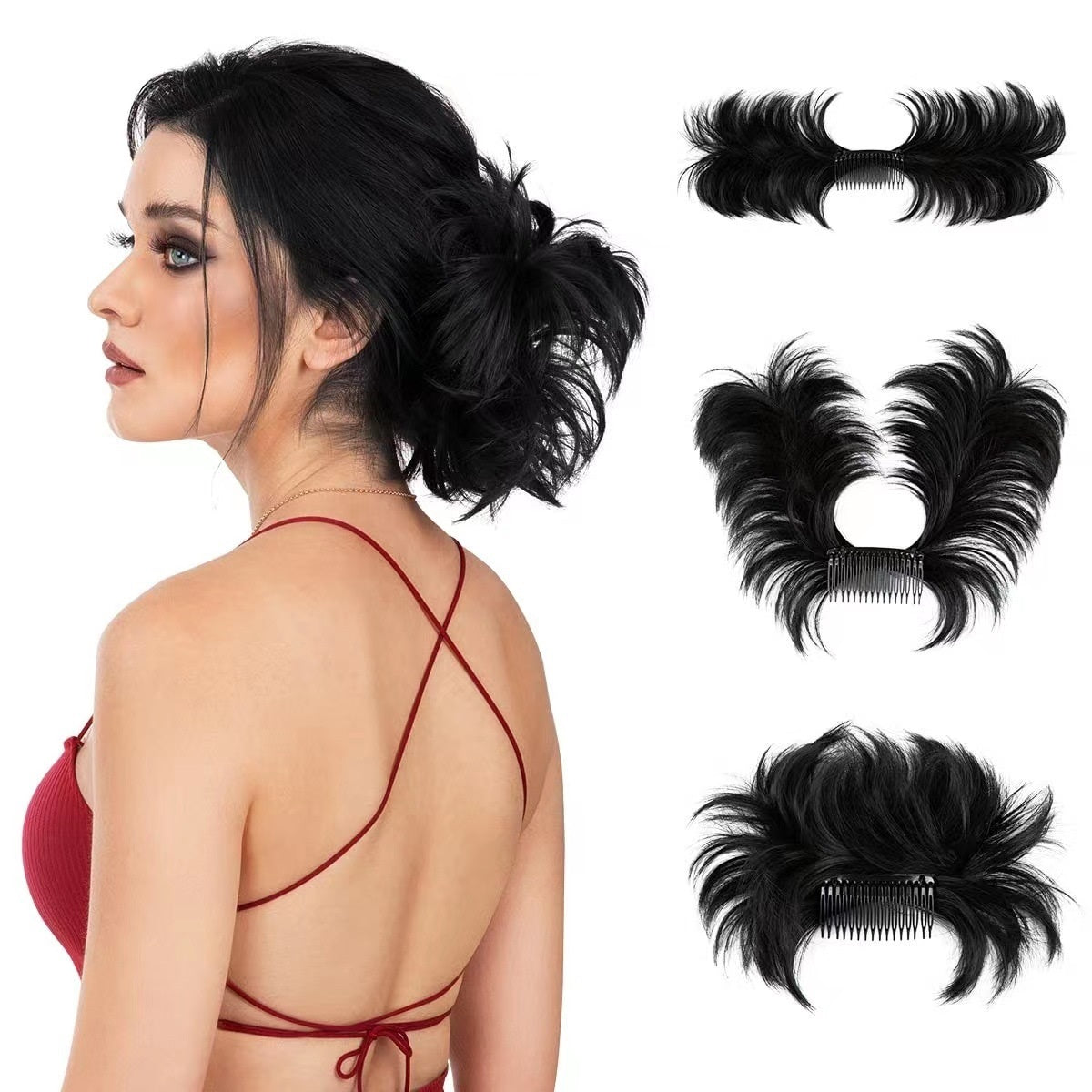 Chignon désordonné avec peigne latéral Chignon postiche facile à clipser