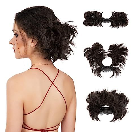 Chignon désordonné avec peigne latéral Chignon postiche facile à clipser