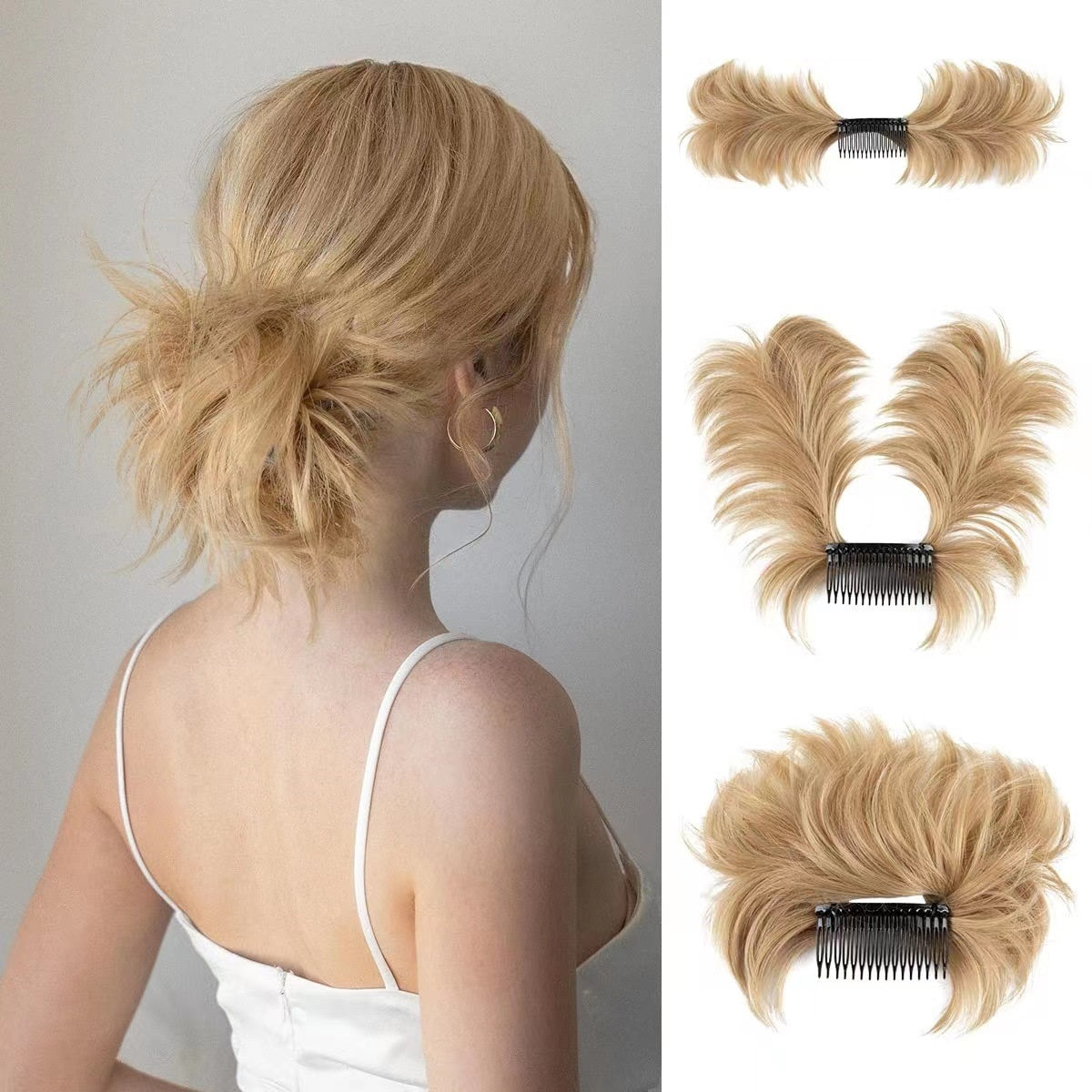 Chignon désordonné avec peigne latéral Chignon postiche facile à clipser