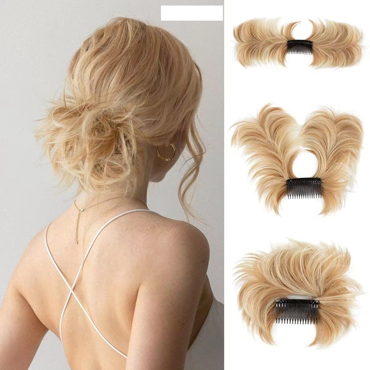 Chignon désordonné avec peigne latéral Chignon postiche facile à clipser