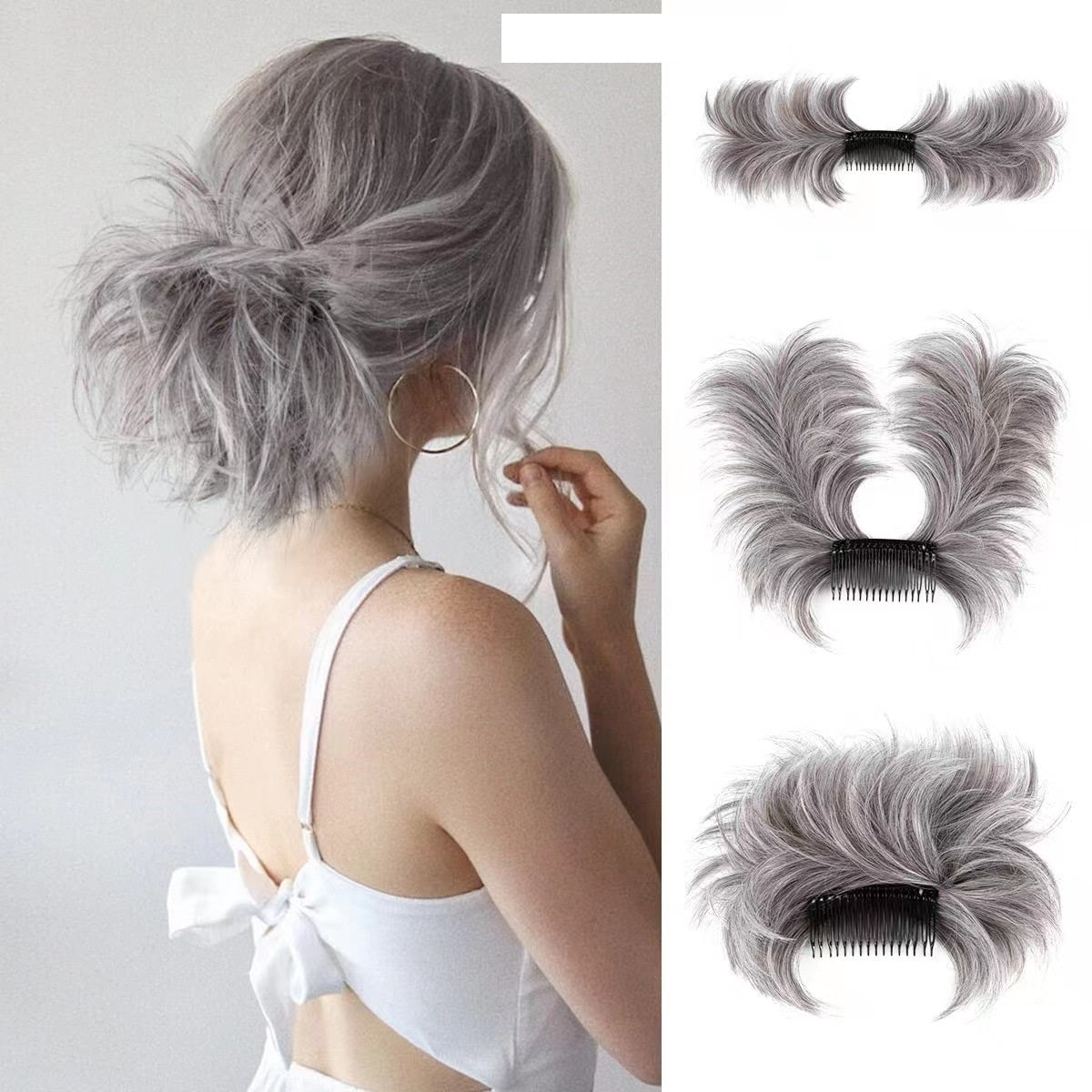 Chignon désordonné avec peigne latéral Chignon postiche facile à clipser
