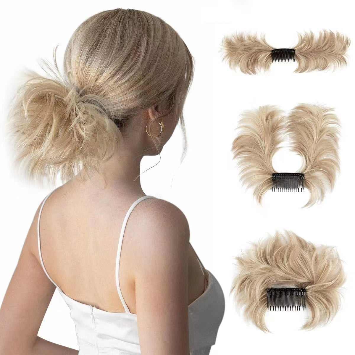 Chignon désordonné avec peigne latéral Chignon postiche facile à clipser