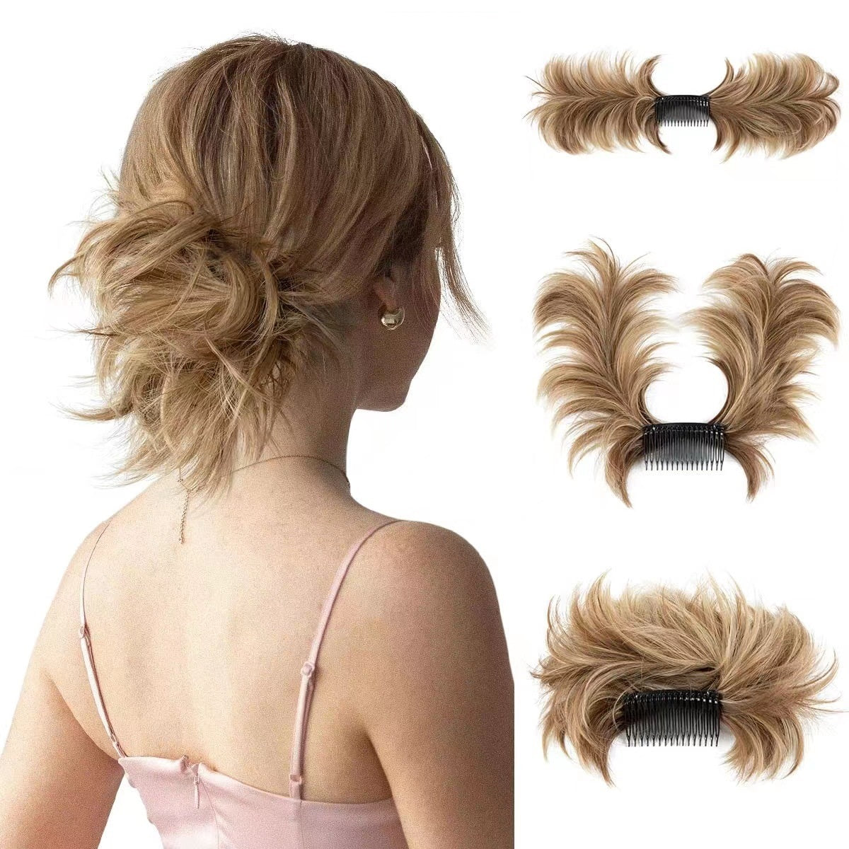 Chignon désordonné avec peigne latéral Chignon postiche facile à clipser