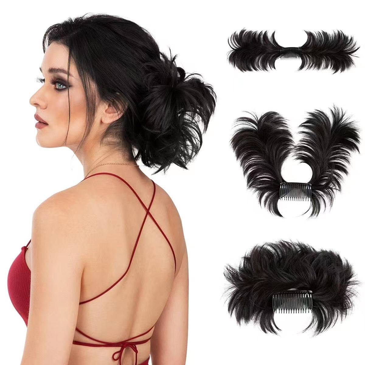 Chignon désordonné avec peigne latéral Chignon postiche facile à clipser