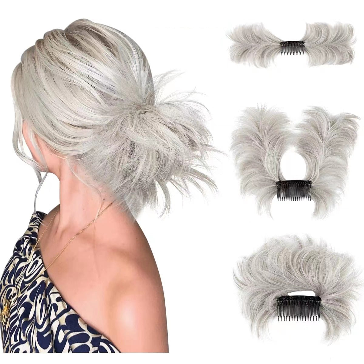 Chignon désordonné avec peigne latéral Chignon postiche facile à clipser