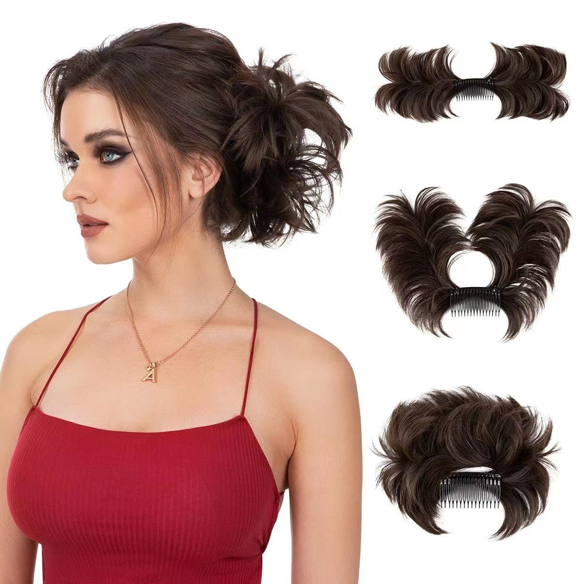 Chignon désordonné avec peigne latéral Chignon postiche facile à clipser