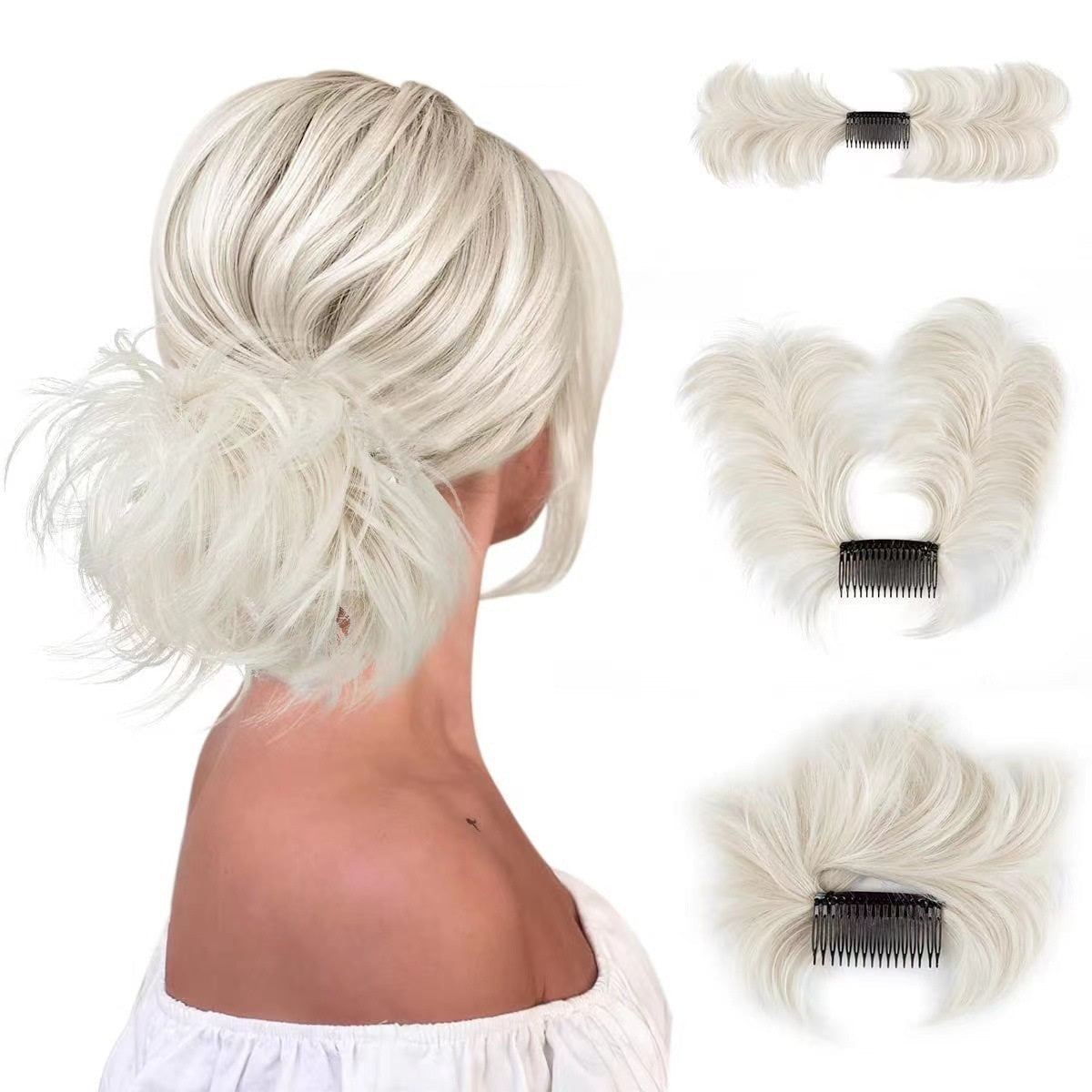 Chignon désordonné avec peigne latéral Chignon postiche facile à clipser