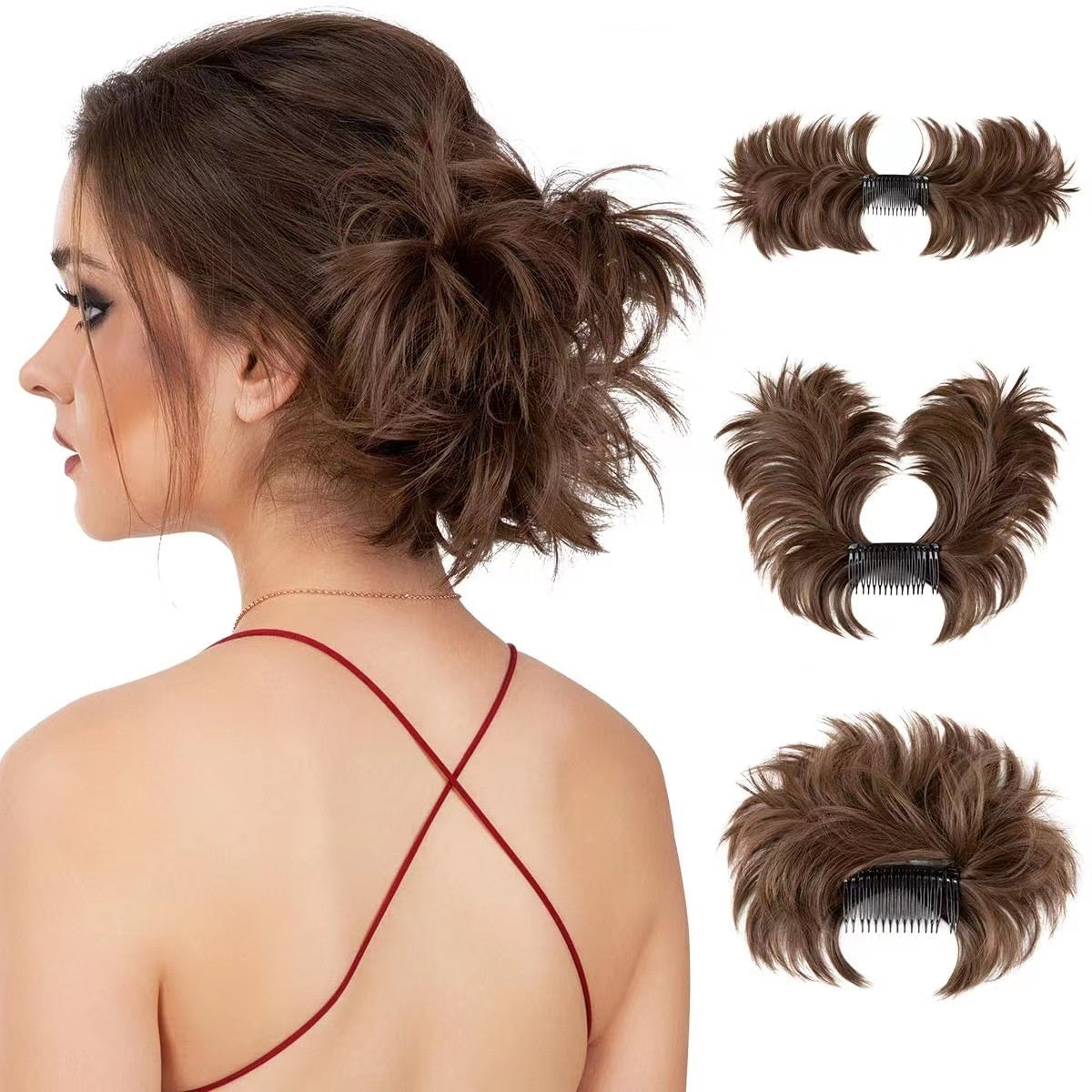 Chignon désordonné avec peigne latéral Chignon postiche facile à clipser