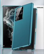 Coque magnétique double face en cuir + verre pour Samsung S23 Ultra
