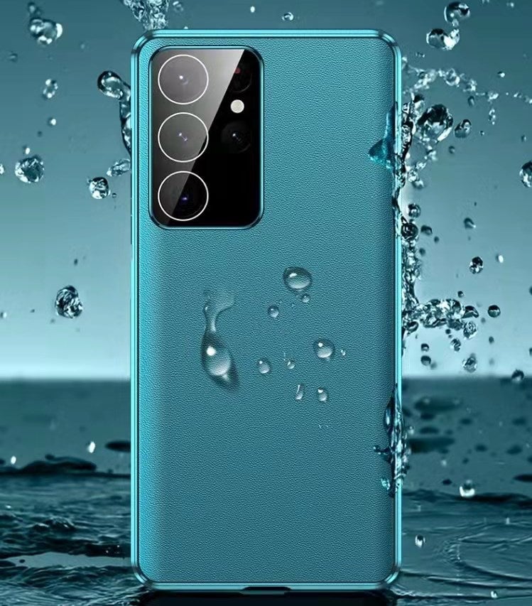 Coque magnétique double face en cuir + verre pour Samsung S23 Ultra