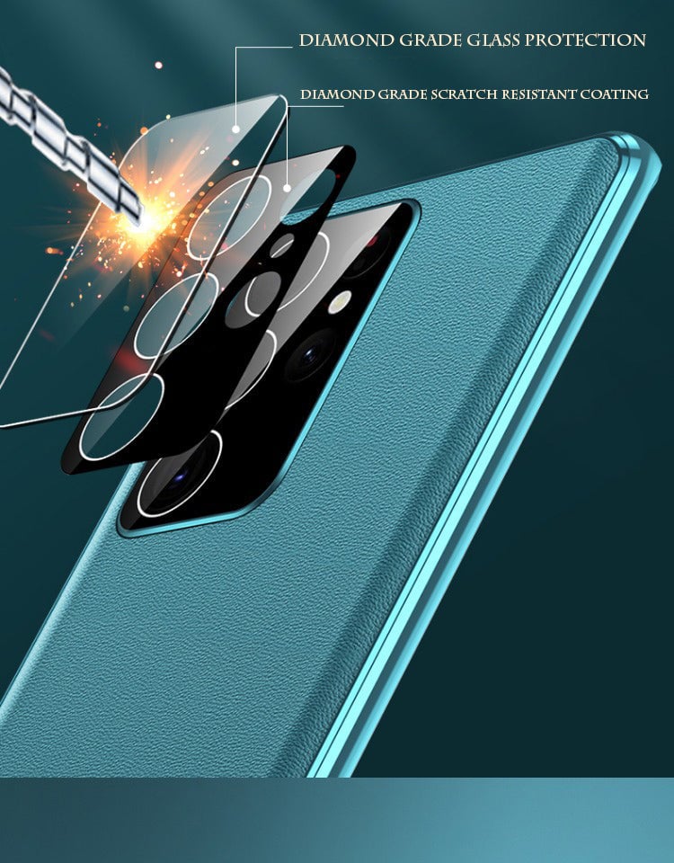 Coque magnétique double face en cuir + verre pour Samsung S23 Ultra