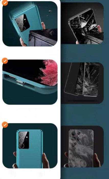 Coque magnétique double face en cuir + verre pour Samsung S23 Ultra