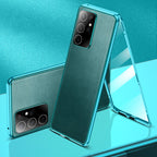 Coque magnétique double face en cuir + verre pour Samsung S23 Ultra