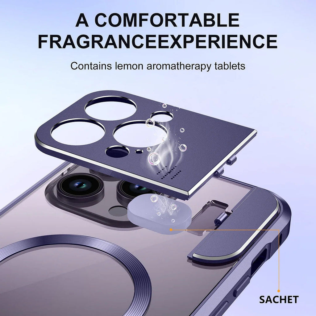 Coque de Téléphone Magnétique Pliable avec Support et Aromathérapie pour iPhone Séries 14/13