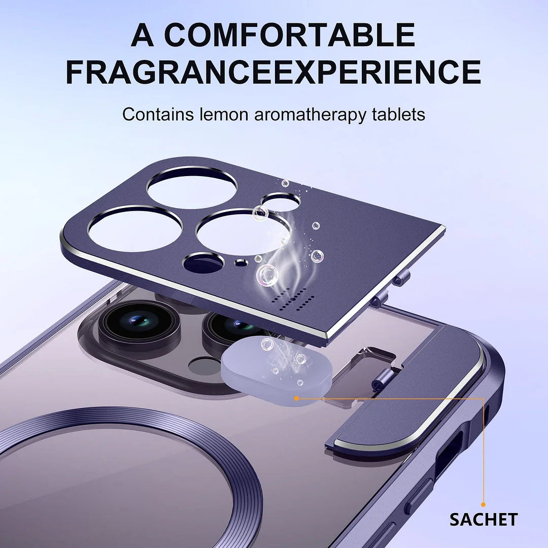 Coque de Téléphone Magnétique Pliable avec Support et Aromathérapie pour iPhone Séries 14/13