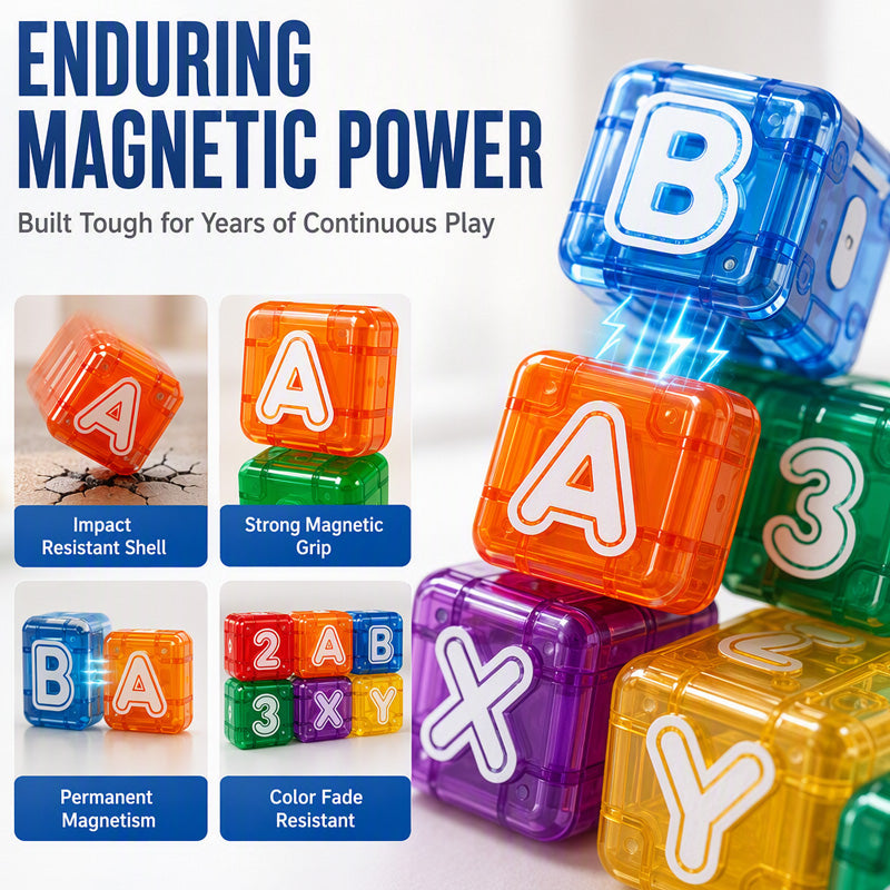 🧲 Cubes magnétiques avec lettres et chiffres pour enfants ✨👶 - 40 Pièces | 26 Lettres + 9 Chiffres | Empilement à 360° | Sûrs & Durables | Boîte en métal | 50% DE RABAIS