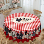 🐓🍽️ Nappe de Table en Polyester à Carreaux Rouges Motif Coq – Bord Festonné, Anti-Taches, 2 Styles, 4 Tailles : Ronde 152cm ou Rectangulaire jusqu'à 152x305cm 🏡✨
