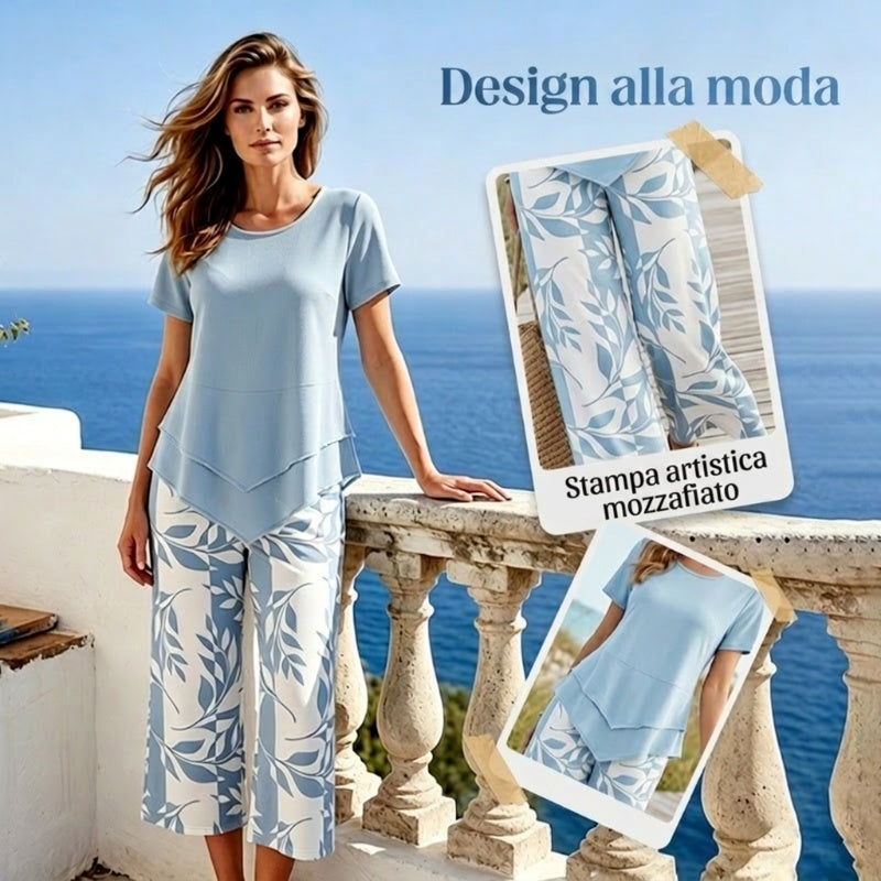 🥳 SOLDES D'ÉTÉ EXCEPTIONNELLES 🥳💞 PLUS DE 50 000 VENDUS ! 💥 50 % DE RÉDUCTION ! 🔥 Ensemble décontracté composé d'une tunique à col rond et d'un pantalon large.