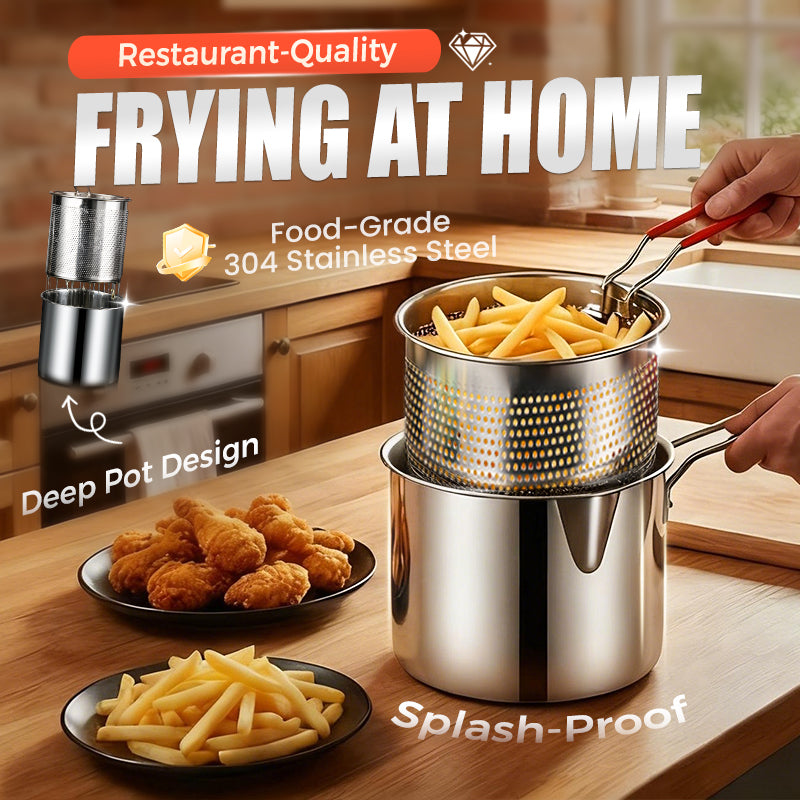 🍳 Friteuse Multifonctionnelle en Acier Inoxydable 304 – Avec Grille & Pinces | Antiadhésive | Facile à Nettoyer | Idéale pour Frire, Griller & Cuire ✨🍖