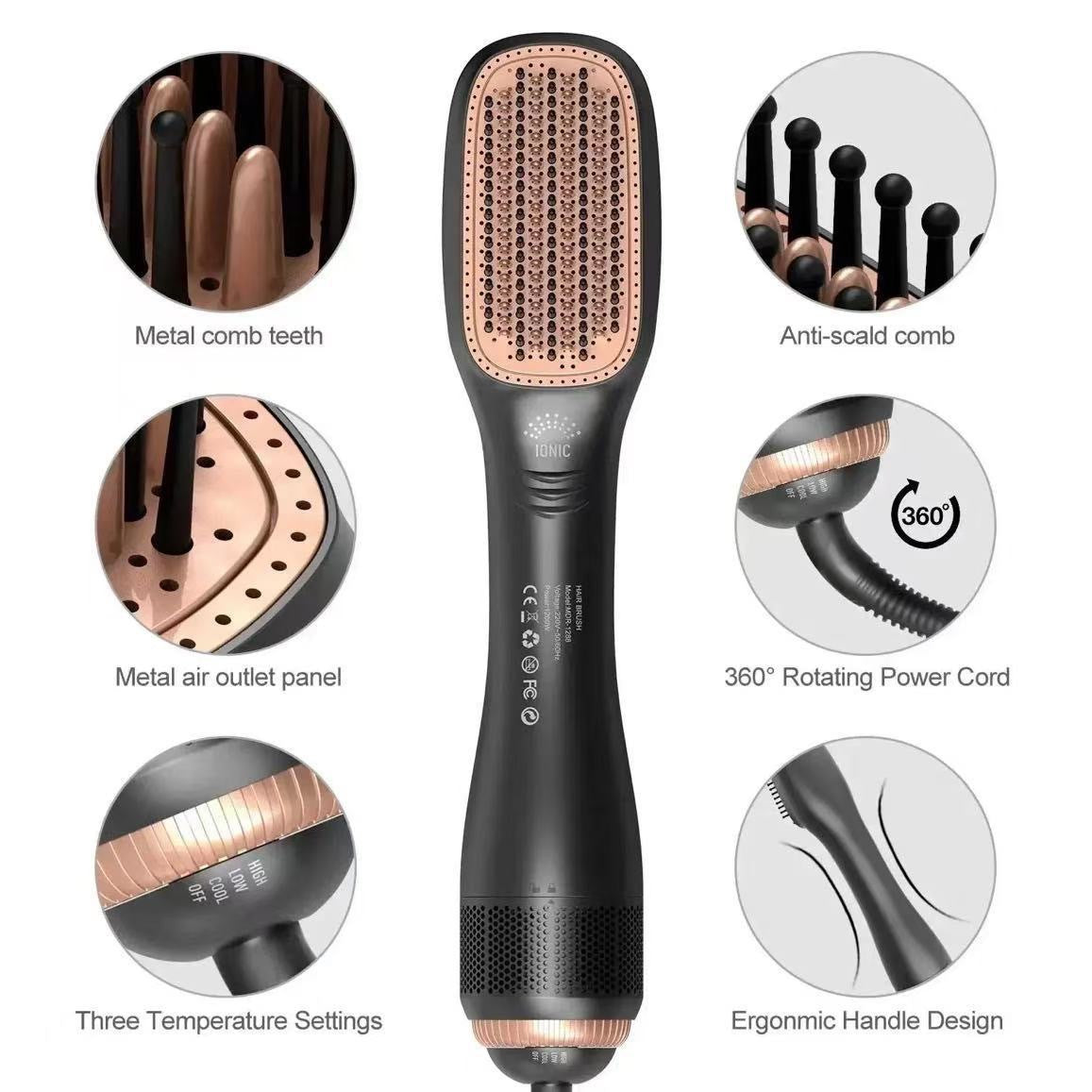 💇‍♀️ Brosse Sèche-Cheveux Professionnelle 3-en-1 – 1000W, Plaques Flottantes, Tête Plate Extra-Large, 110-220V, Poignée Antidérapante – 2 Couleurs ✨🌿