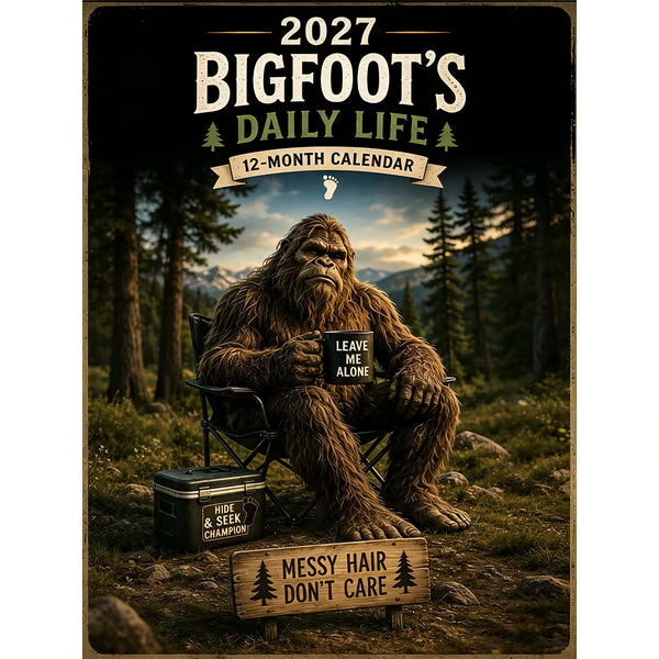 🦶 Calendrier 2027 La Vie Quotidienne de Bigfoot 🌲😄 - 12 Illustrations Exclusives | Format A4 | Papier Premium | Reliure Spirale | Cadeau Parfait | 50% DE RÉDUCTION