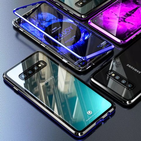 Coque magnétique double face en verre trempé pour téléphone Samsung