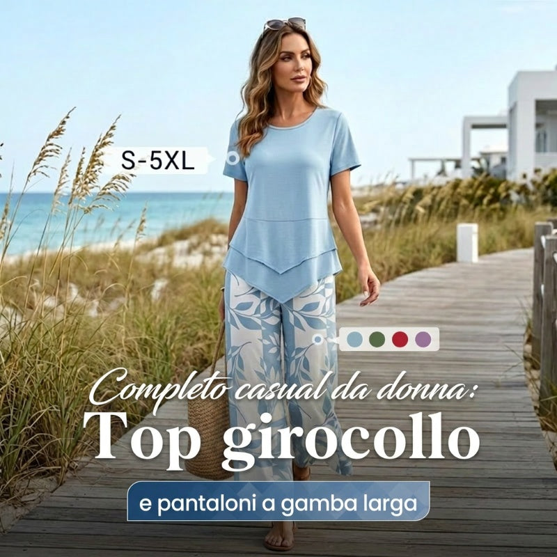 🥳 SOLDES D'ÉTÉ EXCEPTIONNELLES 🥳💞 PLUS DE 50 000 VENDUS ! 💥 50 % DE RÉDUCTION ! 🔥 Ensemble décontracté composé d'une tunique à col rond et d'un pantalon large.