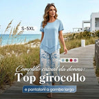 🥳 SOLDES D'ÉTÉ EXCEPTIONNELLES 🥳💞 PLUS DE 50 000 VENDUS ! 💥 50 % DE RÉDUCTION ! 🔥 Ensemble décontracté composé d'une tunique à col rond et d'un pantalon large.