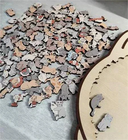 🎁Soldes de Noël 50 % DE RÉDUCTION🎅Puzzle en bois en forme de chat aux couleurs Morandi de 135 pièces