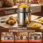 🍳 Friteuse Multifonctionnelle en Acier Inoxydable 304 – Avec Grille & Pinces | Antiadhésive | Facile à Nettoyer | Idéale pour Frire, Griller & Cuire ✨🍖