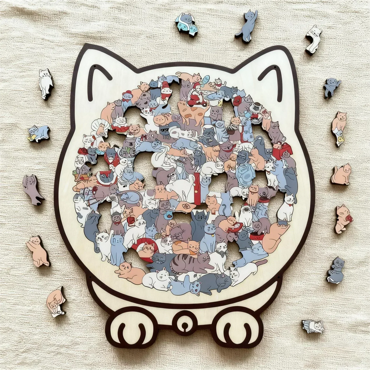 🎁Soldes de Noël 50 % DE RÉDUCTION🎅Puzzle en bois en forme de chat aux couleurs Morandi de 135 pièces