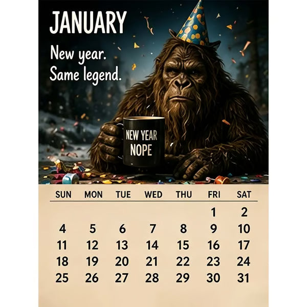 🦶 Calendrier 2027 La Vie Quotidienne de Bigfoot 🌲😄 - 12 Illustrations Exclusives | Format A4 | Papier Premium | Reliure Spirale | Cadeau Parfait | 50% DE RÉDUCTION