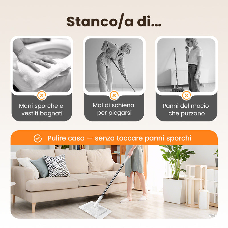 Balai Attrape-Poussière Jetable avec 4 Lingettes Réutilisables