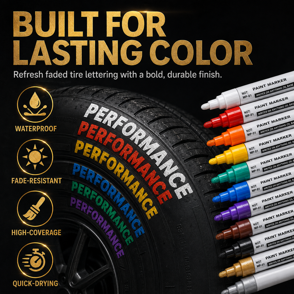 🚗 Marqueurs de Peinture à l'Huile pour Pneus Imperméables – 12 Couleurs Vives, Longue Durée, Pointe Fine – Pour Voitures, Motos, Vélos & Bricolage 🎨 (Lot de 5)