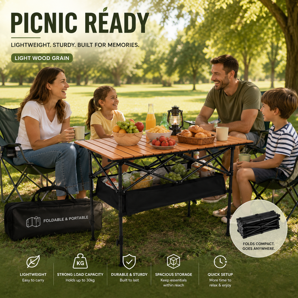 ⛰️🏏 Table de Camping Pliante en Acier au Carbone – Montage Sans Outils, Plateau 95x55cm, 2 Tailles Réglables, Sac Inclus – Pique-nique, Plein air & Jardin 🌳