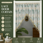 🌸 Rideau court de porte avec broderie florale et pompons ✨🧵 - Filtrage de lumière | Sans perçage | Polyester premium | 4 couleurs | Séparateur & Décoration | 50% DE RÉDUCTION