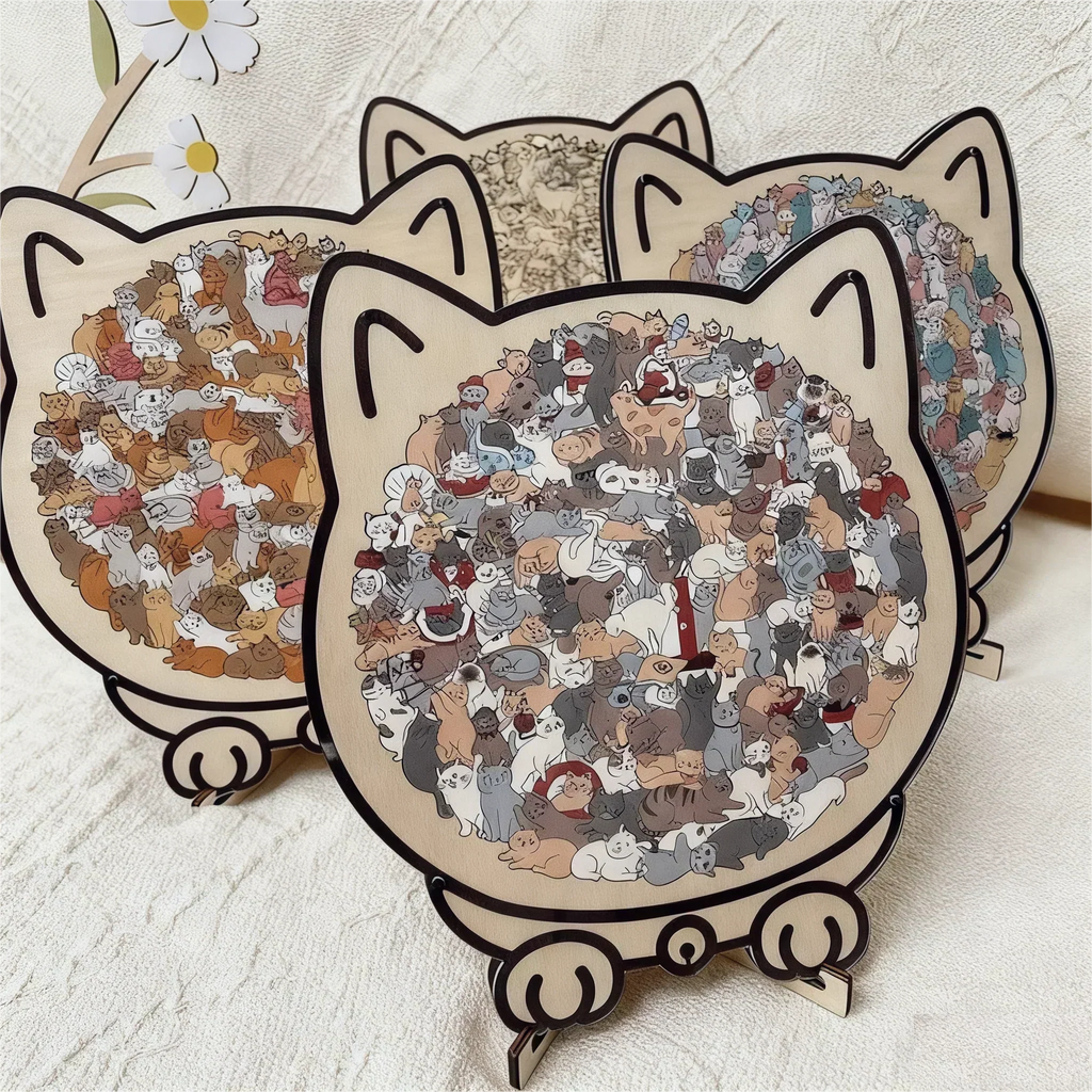 🎁Soldes de Noël 50 % DE RÉDUCTION🎅Puzzle en bois en forme de chat aux couleurs Morandi de 135 pièces