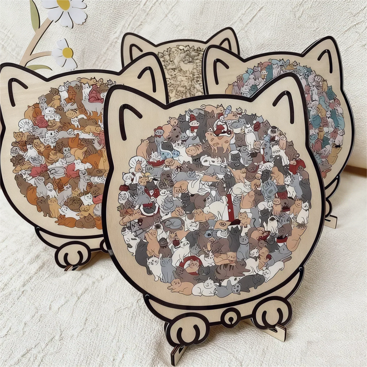 🎁Soldes de Noël 50 % DE RÉDUCTION🎅Puzzle en bois en forme de chat aux couleurs Morandi de 135 pièces