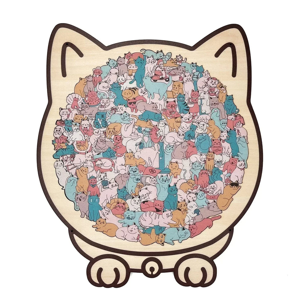 🎁Soldes de Noël 50 % DE RÉDUCTION🎅Puzzle en bois en forme de chat aux couleurs Morandi de 135 pièces