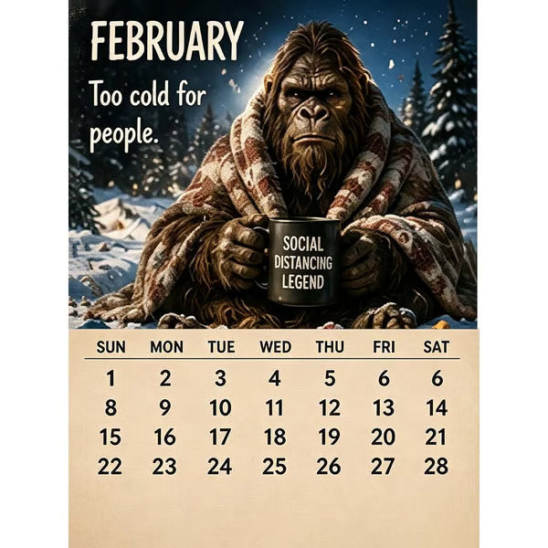 🦶 Calendrier 2027 La Vie Quotidienne de Bigfoot 🌲😄 - 12 Illustrations Exclusives | Format A4 | Papier Premium | Reliure Spirale | Cadeau Parfait | 50% DE RÉDUCTION