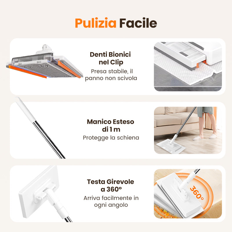 Balai Attrape-Poussière Jetable avec 4 Lingettes Réutilisables