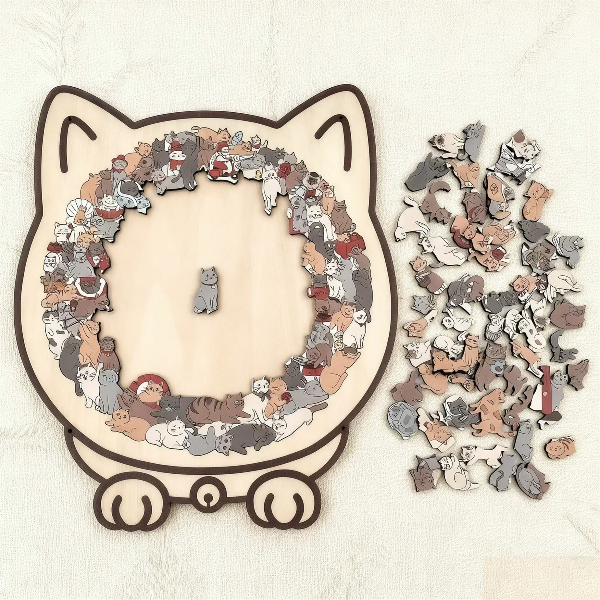 🎁Soldes de Noël 50 % DE RÉDUCTION🎅Puzzle en bois en forme de chat aux couleurs Morandi de 135 pièces