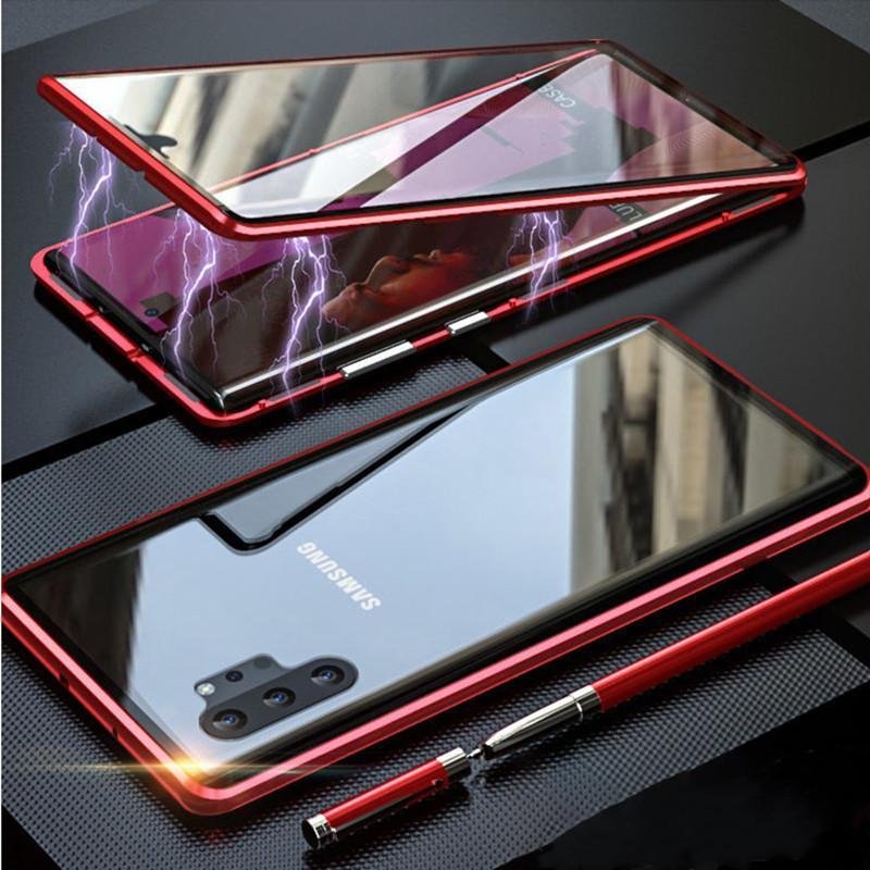 Coque magnétique double face en verre trempé pour téléphone Samsung