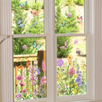 🌸🪩 Autocollant Décoratif de Fenêtre Bouquet Floral – Impression Recto-Verso, PVC Lavable, 30x60cm, Découpable – 12 Styles : Fleurs, Papillons & Peintures 🪴✨
