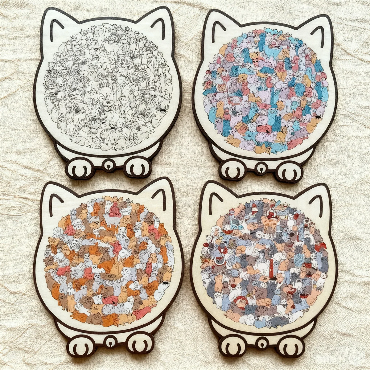 🎁Soldes de Noël 50 % DE RÉDUCTION🎅Puzzle en bois en forme de chat aux couleurs Morandi de 135 pièces